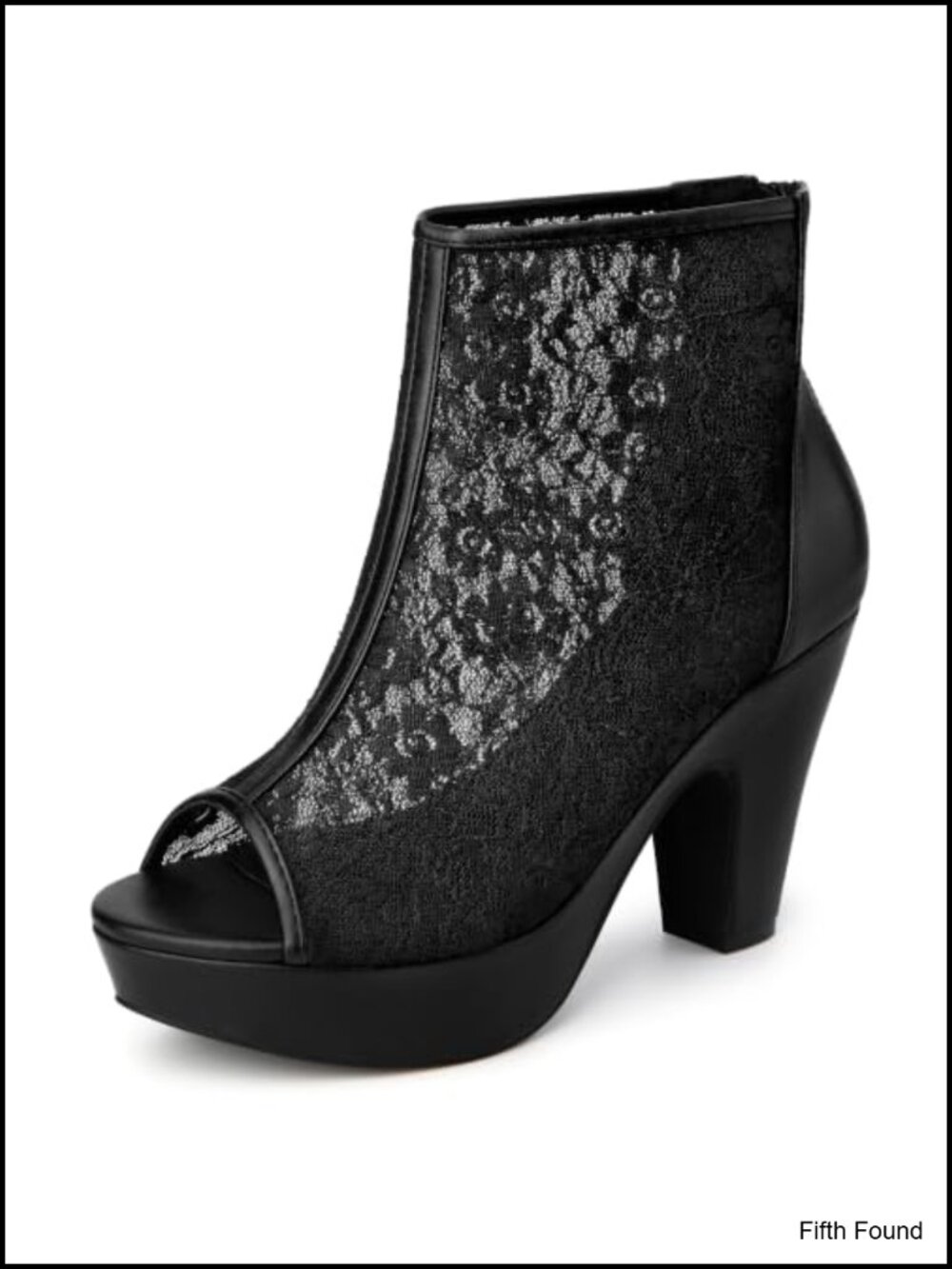 Women's Lace Open Toe Platform Ankle Boots Faux Leather Chunky Block Heel